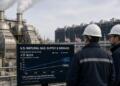 Ingenieros observan una pantalla con gráficos sobre la demanda de gas natural en EE. UU.
