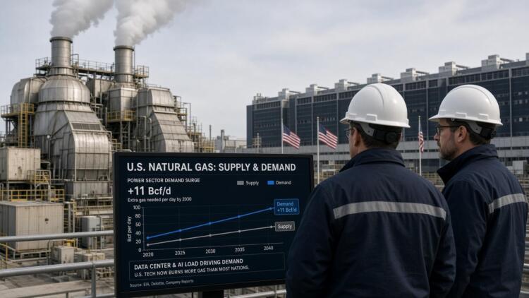 Ingenieros observan una pantalla con gráficos sobre la demanda de gas natural en EE. UU.