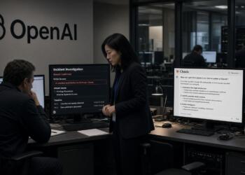 Investigadores revisan pantallas con alertas de brecha de seguridad en oficinas de OpenAI.