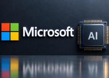 Logotipo de Microsoft junto a un chip de inteligencia artificial.