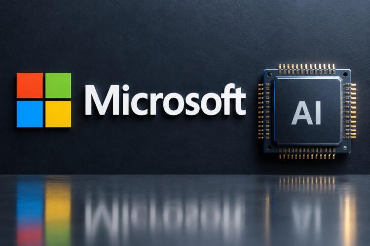 Logotipo de Microsoft junto a un chip de inteligencia artificial.