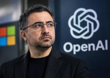 Mustafa Suleyman aparece junto a los logos de OpenAI y Microsoft.