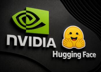 Logotipos de Nvidia y Hugging Face en una composición tecnológica.