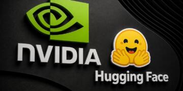 Logotipos de Nvidia y Hugging Face en una composición tecnológica.