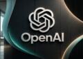 Logotipo de OpenAI en relieve dentro de una composición tecnológica.