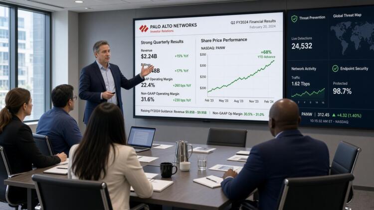 Ejecutivo presenta resultados financieros y rendimiento de acciones de Palo Alto Networks.