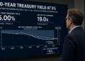 Un analista observa una pantalla con gráficos sobre el rendimiento del bono a 10 años.