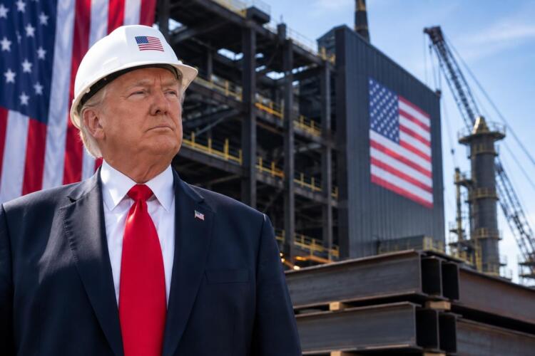rump frente a una planta siderúrgica en construcción en EE.UU.