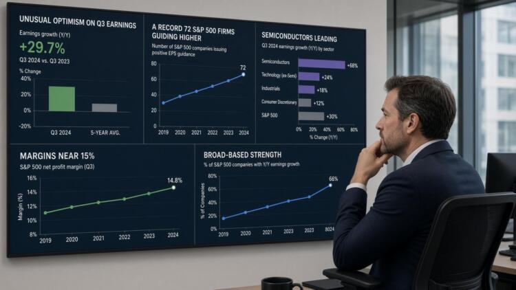 Un analista observa una pantalla con gráficos financieros y métricas del S&P 500.