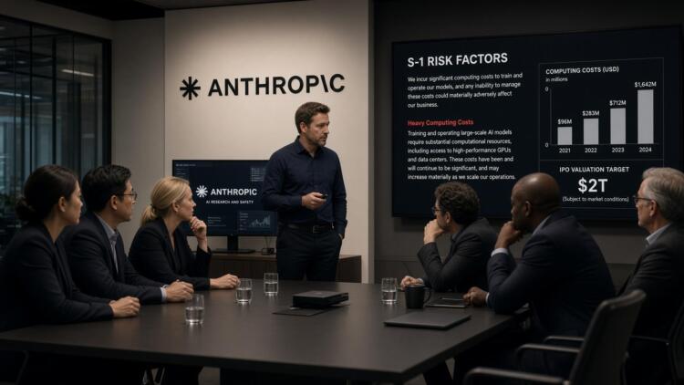 Un expositor presenta factores de riesgo y costos de Anthropic ante directivos.