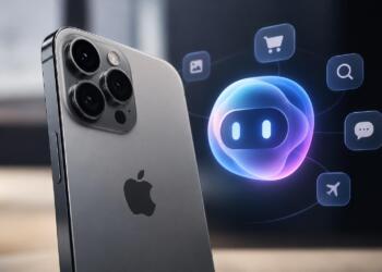iPhone de Apple junto a un agente de inteligencia artificial.