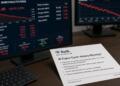 Un documento de BofA y un monitor con datos bursátiles sobre semiconductores y tecnología