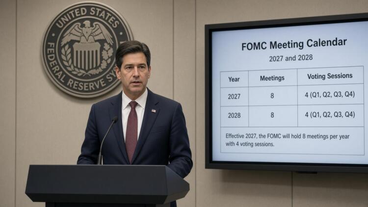 Un orador presenta el calendario de reuniones y sesiones de votación del FOMC.