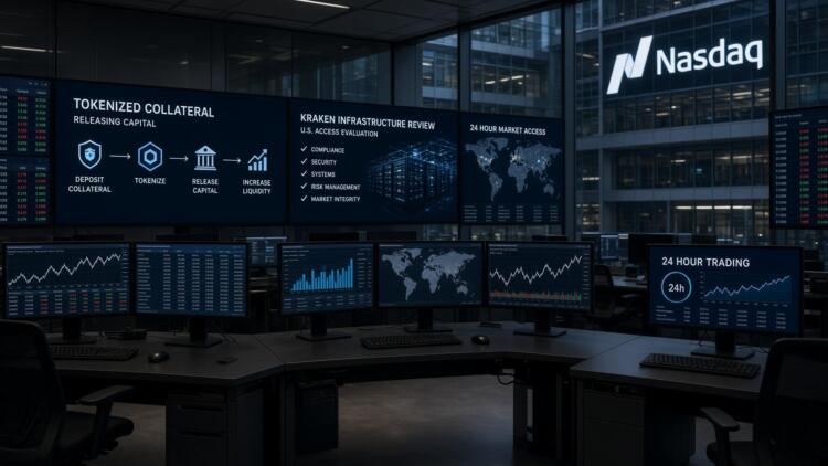 Estación de trabajo en Nasdaq con múltiples monitores que muestran datos y gráficos.