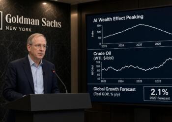 Un orador presenta datos económicos de Goldman Sachs sobre el efecto riqueza de la IA