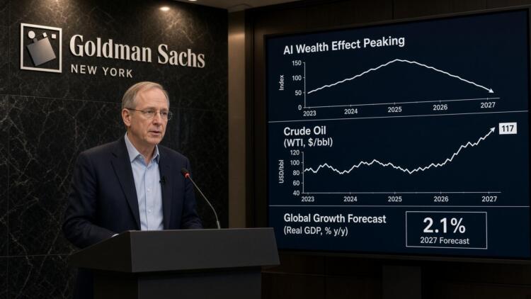 Un orador presenta datos económicos de Goldman Sachs sobre el efecto riqueza de la IA