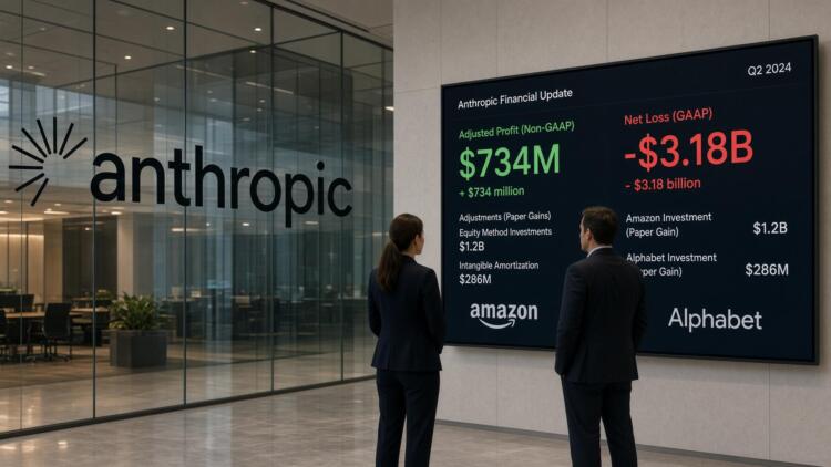 Dos profesionales observan una pantalla con datos financieros y cifras de Anthropic.
