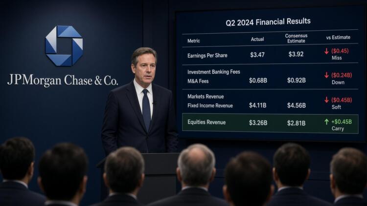 Un ejecutivo presenta los resultados financieros de JPMorgan Chase ante una audiencia