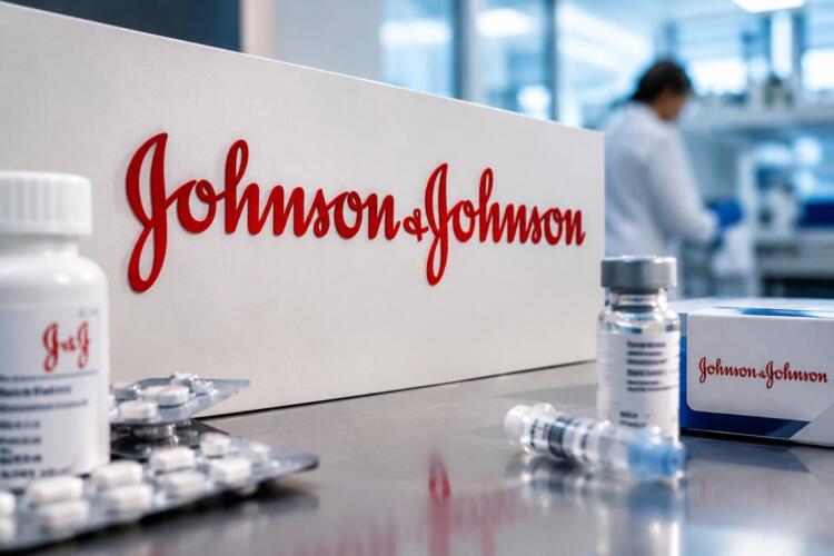 Logotipo de Johnson & Johnson junto a productos farmacéuticos.