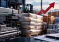 Mercancías y materiales industriales apilados en un almacén mayorista.