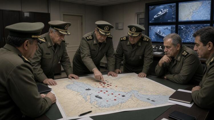 Un grupo de oficiales militares examina un mapa táctico desplegado sobre una mesa.