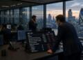 Operadores revisan pantallas con caídas del S&P 500 en la oficina de Panmure Liberum.