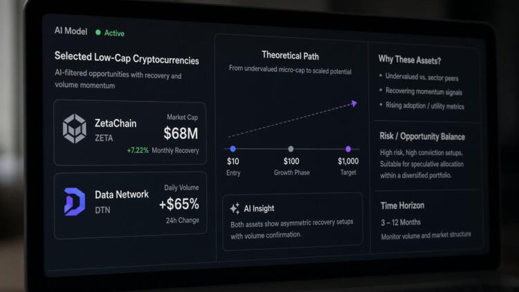 Una computadora muestra una interfaz con oportunidades de criptomonedas filtradas por IA.