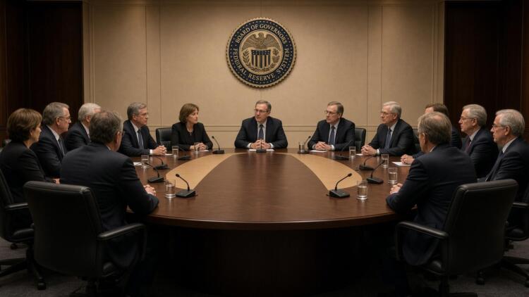 Miembros de la Junta de Gobernadores de la Reserva Federal reunidos en una sala.