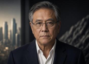 Retrato serio de Robert Kiyosaki con gafas y traje oscuro.